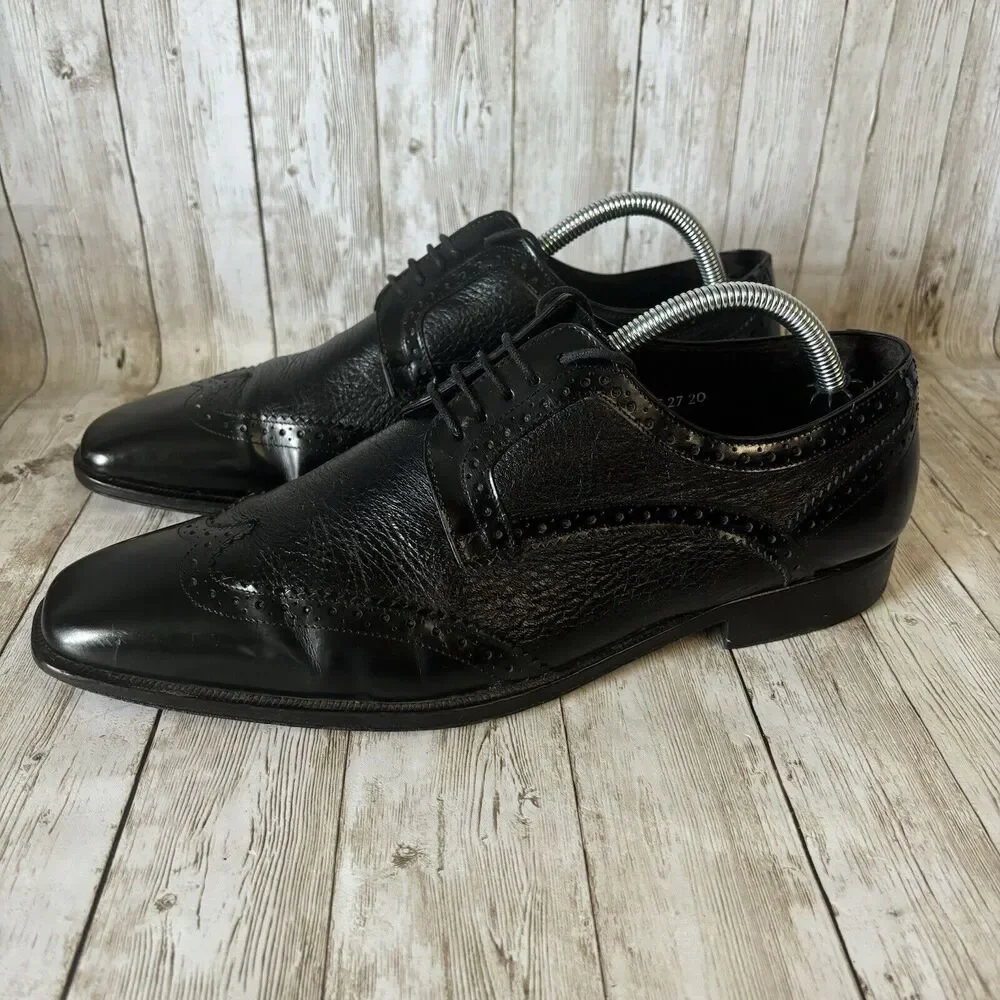 Mezlan Ponce Genuine Deerskin Polished Leather Wingtip - Black Mens's‎ Size 9 M